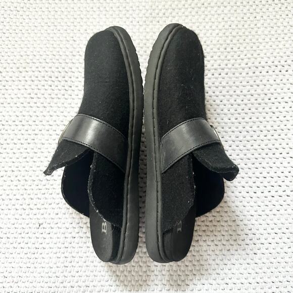 Born Comfort Black Lia Slip On Wool Open Back Clogs Buckle Strap Women 8-8.5 - Picture 5 of 7